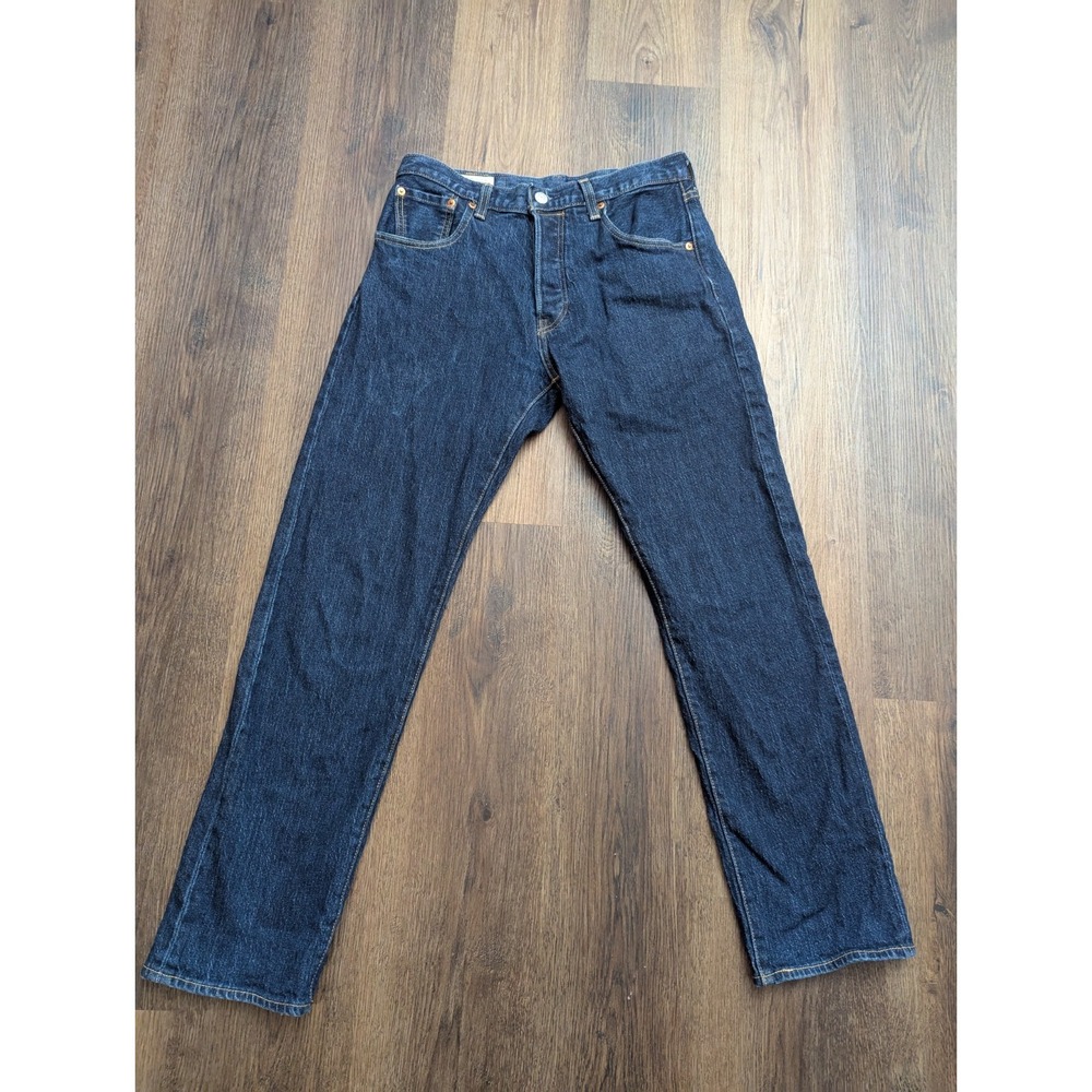 Levis 501 Jeans Mens 29x30 Straight‎ Leg Blue Dark Wash Cotton Button Fly Denim